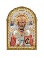 PL-1/003G/M/B, Николай Чудотворец, икона арочная, пластик белый, эмаль 48x68