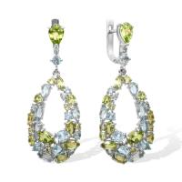 с620-947мз Серьги (Ag 925) (2 Топаз кр. 0,006 ,4 Хризолит груша 0,132Ct ,2 Хризолит круг 0,028Ct ,2 Хризолит груша 0,086Ct ,2 Хр)