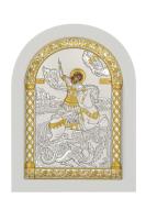 A-6/004G/B Георгий Победоносец, икона арочная, белое дерево 206х275