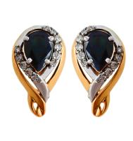 2-105-03 Серьги (Au 585) (10 Бр Кр-57 0,060Ct 3/5 ,12 Бр Кр-57 0,103Ct 3/5 ,2 Сапф Гр 7,00*5,00 1,705Ct 2/2)