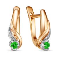 5-3097-103-2К-Из Серьги (585) (6 Бр Круг 17 0,018Ct 2/3 ,2 Изумруд нат. Круг 0,103Ct 3/3 )