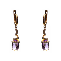 СЛ-412К-АФ7 Серьги Au 585 (2 Аметист 0,823Ct ,20 Фианит 0,034)