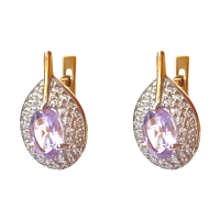 СЛ-563К-А Серьги Au 585 (2 Аметист 1,318Ct ,72 Фианит 0,122)