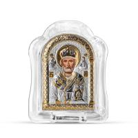 MSA-1/003G/B, Николай Чудотворец, икона арочная, белое муранское стекло 57х75