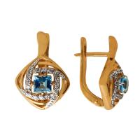СЛ-481К-Т Серьги (Au 585) (32 Фианит круг 0,048 ,2 Топаз кв. 0,806)