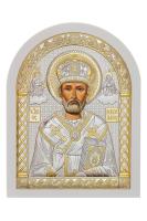 A-6/003G/B, Николай Чудотворец, икона арочная, белое дерево 206х275