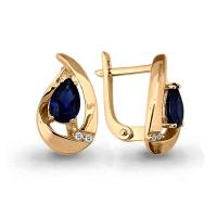 941599к Серьги (Au 585) (4 Бр Кр-57 0,020Ct 2/5А,2 Сапф Гр 0,870Ct 3/Г3А)