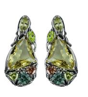 3130с Серьги Глория (925) (Кварц синт, фианит, цветной микс)