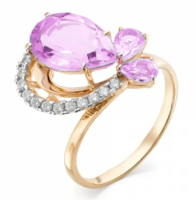 01-1-019 Кольцо (Au 585) (1 Аметист груша 2,614Ct ,1 Аметист груша 0,202Ct ,1 Аметист груша 0,355Ct ,12 Фианит круг 0,154)