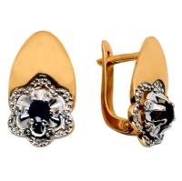 БР220390 Серьги (Au 585) (24 Бр Кр-57 0,165Ct 4/4А,2 Сапф 0,329Ct 2/2)