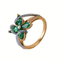 01-1000/1 Кольцо (Au 585) (65 Бр Кр-57 0,295Ct 3/5 ,1 Бр Кр-57 0,040Ct 3/5 ,4 Из Маркиза 7,00*3,50 1,269Ct 2/2)