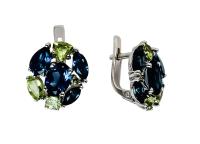 с620-1365м5 Серьги (Ag 925) (Хризолит 0,010Ct ,Хризолит 0,050Ct ,Хризолит 0,100Ct ,Хризолит 0,110Ct ,Топаз лондон 0,172Ct ,Топаз )