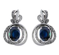 02-1113/2 Серьги (Au 585) (50 Бр Кр-57 0,285Ct 4/5 ,2 Сапф Овал 7,00*5,00 2,090Ct 2/2)