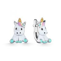 901021045 Серьги "Единорог"Эмаль (Ag 925)