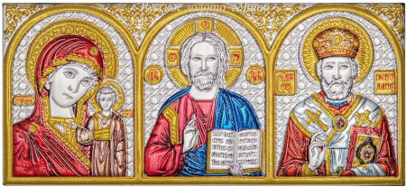 AP-2G/M, Спаситель, Казанская БМ, Николай Чудотворец, триптих, эмаль, 46х101