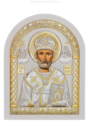 A-6/003G/B, Николай Чудотворец, икона арочная, белое дерево 206х275