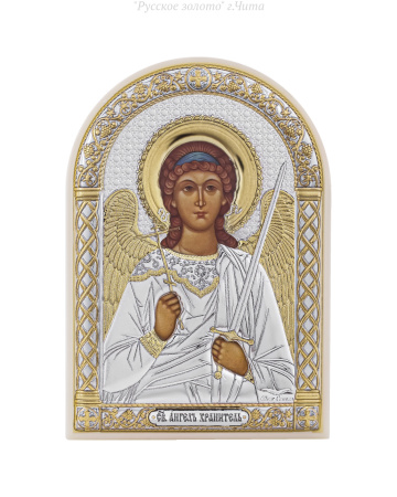 PL-3/007G/B, Ангел хранитель, икона арочная, пластик белый 80х115