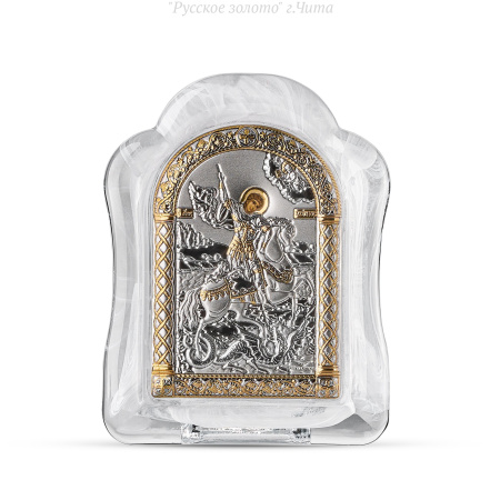 MSA-1/004G/B, Георгий Победоносец, икона арочная, белое муранское стекло  60х85